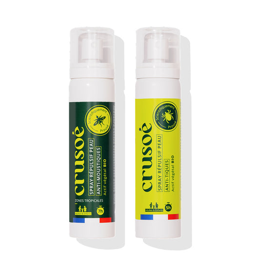 Duo de spray anti-moustiques et anti-tiques naturel au géranium et à
l'eucalyptus citronné, protection efficace et longue durée contre les moustiques, idéal pour les activités en extérieur