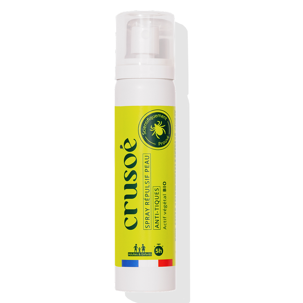 Répulsif naturel anti-tiques bio, formulé avec des huiles essentielles pures, parfait pour toute la famille.