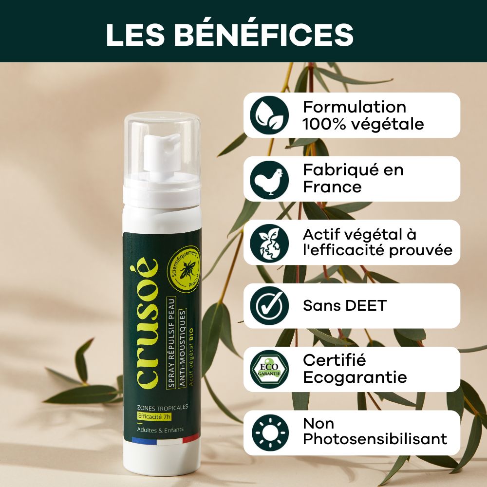 Répulsif naturel anti-moustiques bio, aux huiles essentielles, pour les enfants et adultes