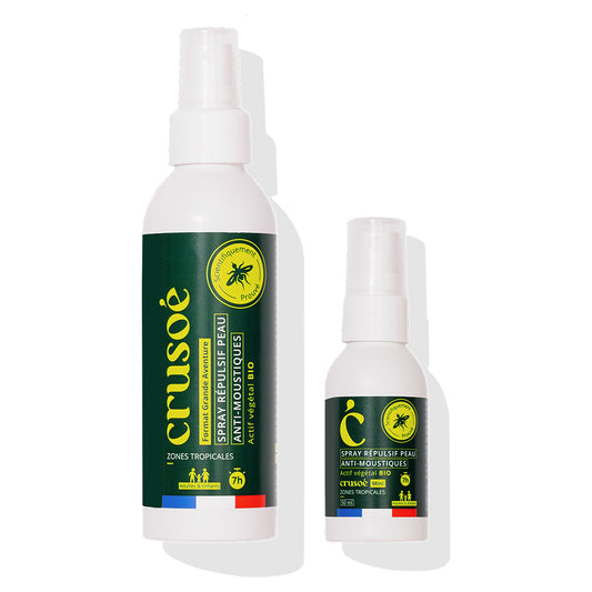 Pack de 2 sprays anti-moustiques 50ml et 150ml 100%végétal, bio et efficace contre les moustiques, dont le moustique tigre