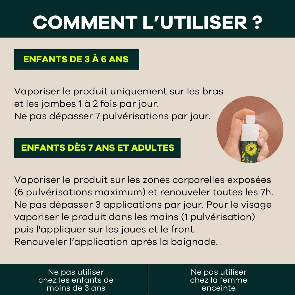 Duo de spray 50ml et 150ml contre les moustiques et piqures, à vaporiser plusieurs fois par jour sur le corps et visage, convient aux enfants dès 3 ans et adultes