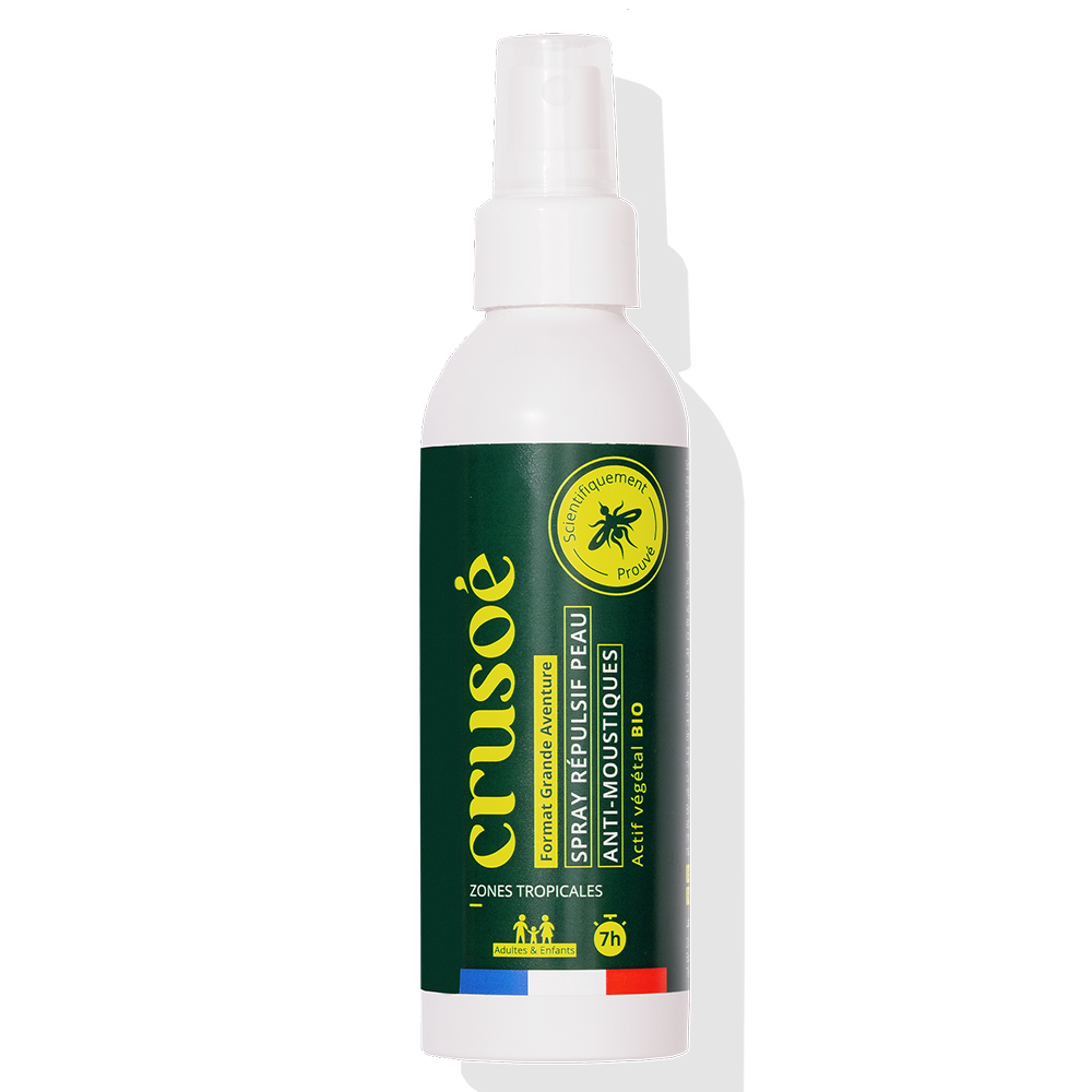 Spray anti-moustique format famille naturel aux huiles végétales bio, protection efficace et longue durée contre les moustiques, idéal pour les activités en extérieur