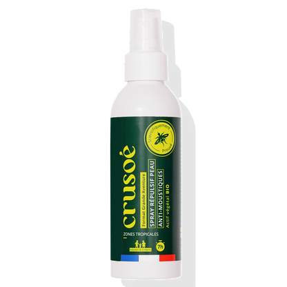 Spray anti-moustique format famille naturel aux huiles végétales bio, protection efficace et longue durée contre les moustiques, idéal pour les activités en extérieur