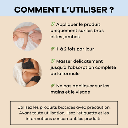 Roller anti-moustiques bébé et femmes enceintes sans actif toxique et sans DEET, application facile et protection efficace contre le moustique tigre